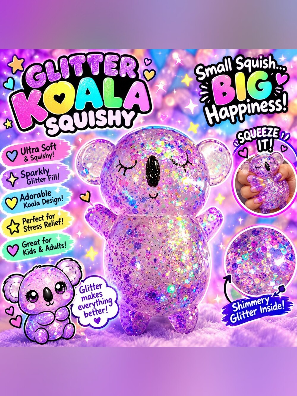 Koala Bear Squishy - Purple Glitter 💜✨️